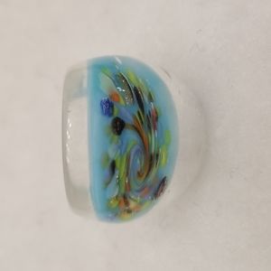 Murano Style Glass Millefiori Flowered Multicolored Dome Cocktail Ring US Seller